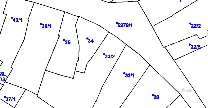 Parcela st. 33/2 v KÚ Znojmo-město, Katastrální mapa
