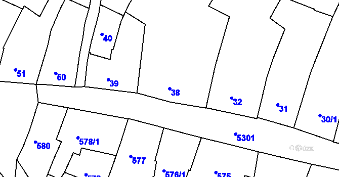 Parcela st. 38 v KÚ Znojmo-město, Katastrální mapa