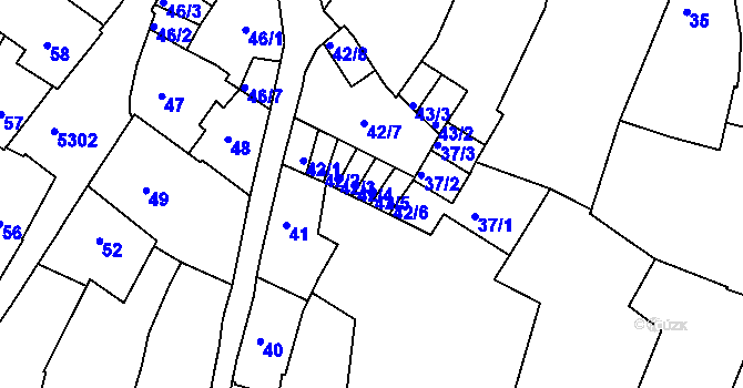 Parcela st. 42/5 v KÚ Znojmo-město, Katastrální mapa