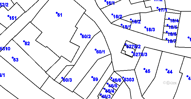 Parcela st. 60/1 v KÚ Znojmo-město, Katastrální mapa