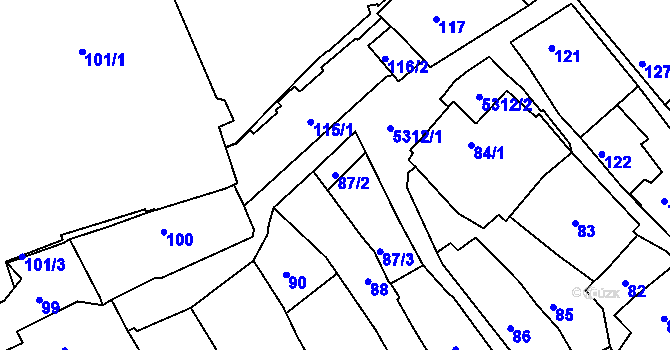 Parcela st. 87/2 v KÚ Znojmo-město, Katastrální mapa
