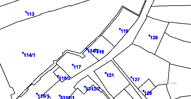 Parcela st. 118 v KÚ Znojmo-město, Katastrální mapa