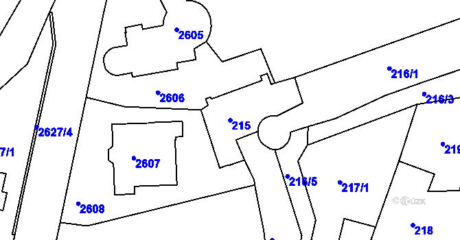 Parcela st. 215 v KÚ Znojmo-město, Katastrální mapa