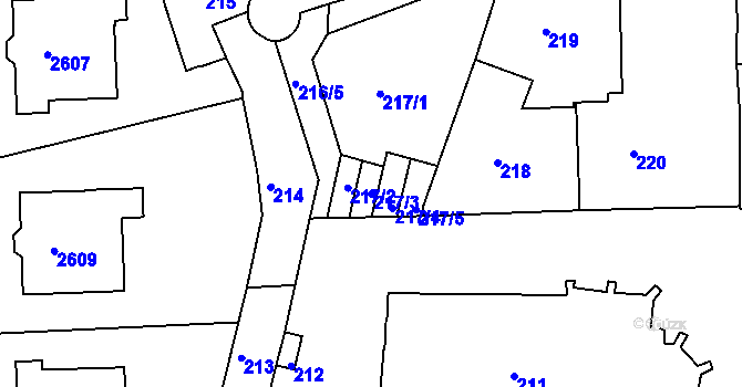 Parcela st. 217/3 v KÚ Znojmo-město, Katastrální mapa
