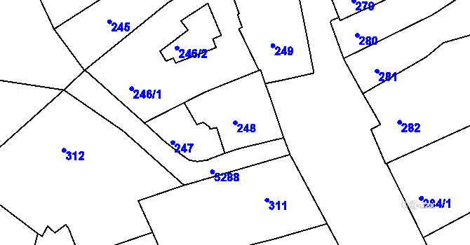Parcela st. 248 v KÚ Znojmo-město, Katastrální mapa