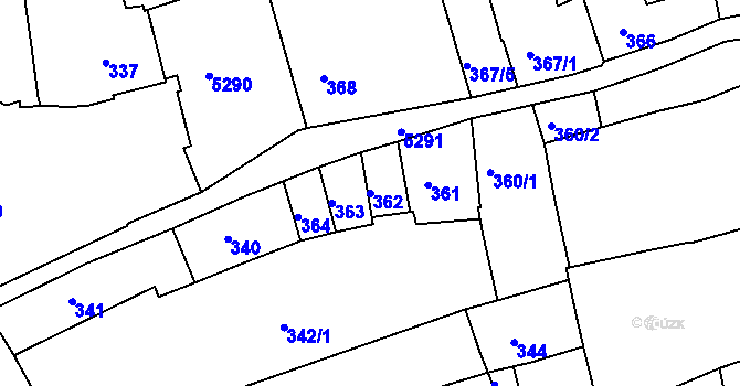 Parcela st. 362 v KÚ Znojmo-město, Katastrální mapa