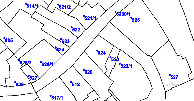 Parcela st. 524 v KÚ Znojmo-město, Katastrální mapa