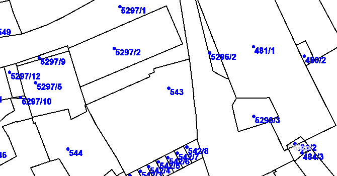 Parcela st. 543 v KÚ Znojmo-město, Katastrální mapa