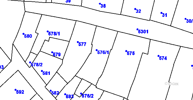 Parcela st. 576/1 v KÚ Znojmo-město, Katastrální mapa