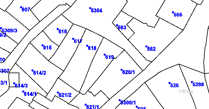 Parcela st. 619 v KÚ Znojmo-město, Katastrální mapa