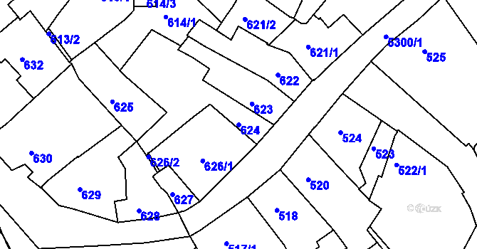 Parcela st. 624 v KÚ Znojmo-město, Katastrální mapa
