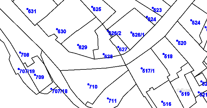 Parcela st. 628 v KÚ Znojmo-město, Katastrální mapa