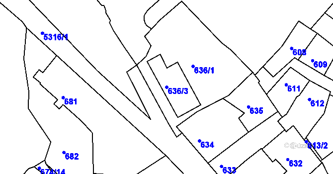 Parcela st. 636/3 v KÚ Znojmo-město, Katastrální mapa