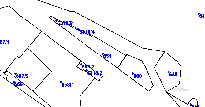 Parcela st. 651 v KÚ Znojmo-město, Katastrální mapa