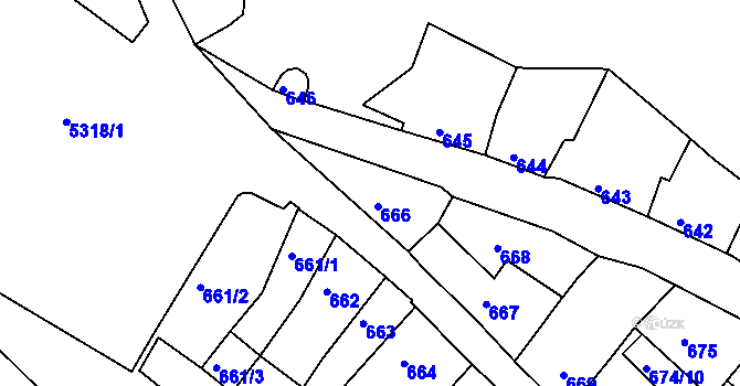Parcela st. 666 v KÚ Znojmo-město, Katastrální mapa