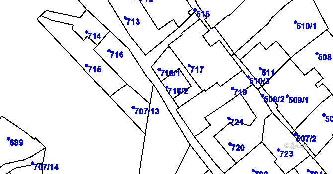 Parcela st. 718/2 v KÚ Znojmo-město, Katastrální mapa