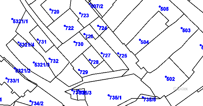 Parcela st. 727 v KÚ Znojmo-město, Katastrální mapa
