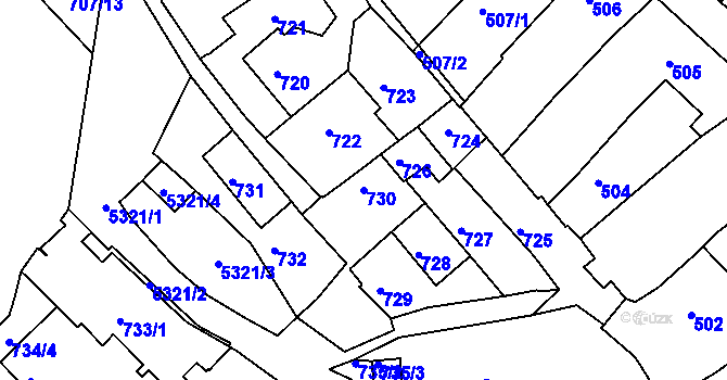 Parcela st. 730 v KÚ Znojmo-město, Katastrální mapa