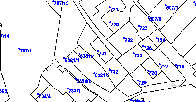 Parcela st. 731 v KÚ Znojmo-město, Katastrální mapa