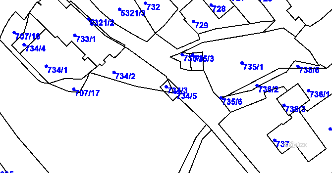 Parcela st. 734/3 v KÚ Znojmo-město, Katastrální mapa