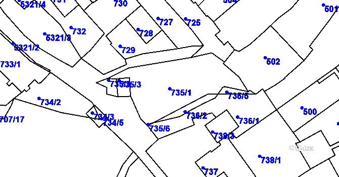 Parcela st. 735/1 v KÚ Znojmo-město, Katastrální mapa