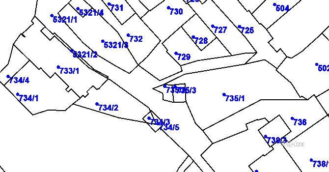 Parcela st. 735/2 v KÚ Znojmo-město, Katastrální mapa