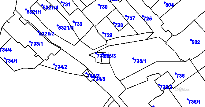 Parcela st. 735/3 v KÚ Znojmo-město, Katastrální mapa