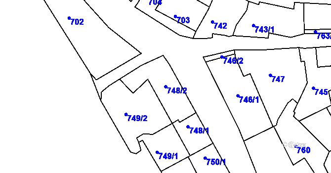 Parcela st. 748/2 v KÚ Znojmo-město, Katastrální mapa