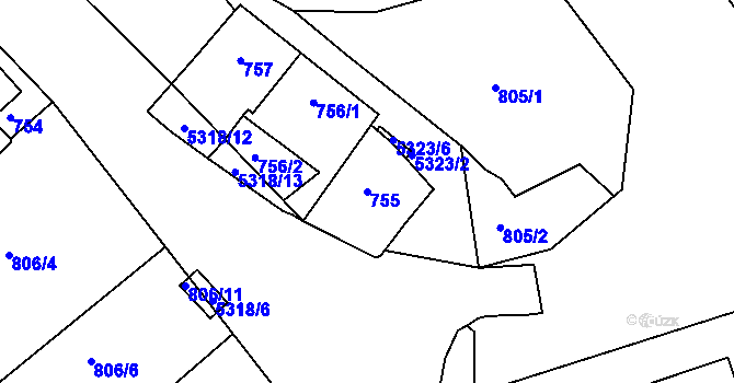 Parcela st. 755 v KÚ Znojmo-město, Katastrální mapa