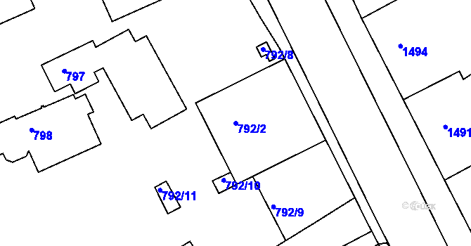 Parcela st. 792/2 v KÚ Znojmo-město, Katastrální mapa