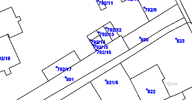 Parcela st. 792/16 v KÚ Znojmo-město, Katastrální mapa