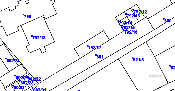 Parcela st. 792/17 v KÚ Znojmo-město, Katastrální mapa