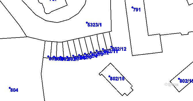 Parcela st. 802/2 v KÚ Znojmo-město, Katastrální mapa