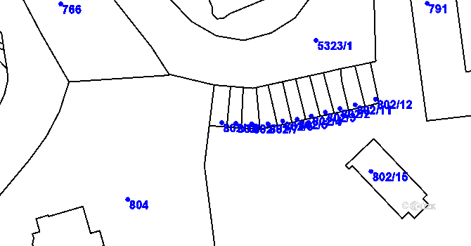 Parcela st. 802/9 v KÚ Znojmo-město, Katastrální mapa