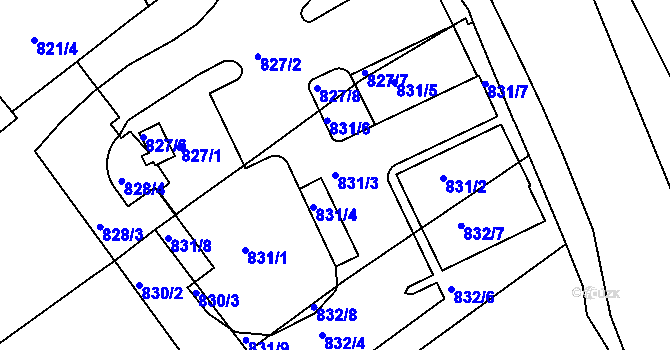 Parcela st. 831/3 v KÚ Znojmo-město, Katastrální mapa