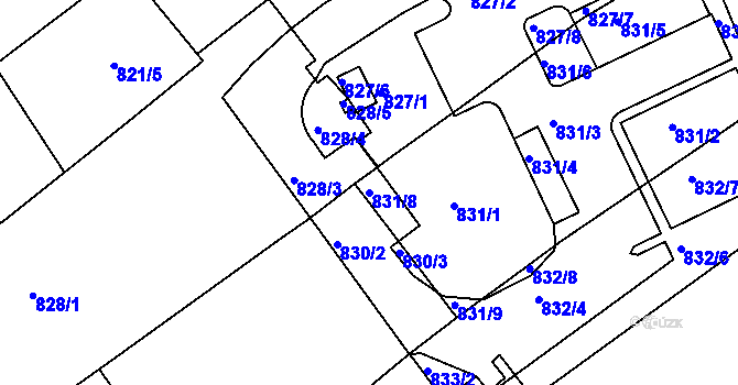 Parcela st. 831/8 v KÚ Znojmo-město, Katastrální mapa