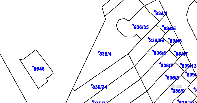 Parcela st. 836/4 v KÚ Znojmo-město, Katastrální mapa
