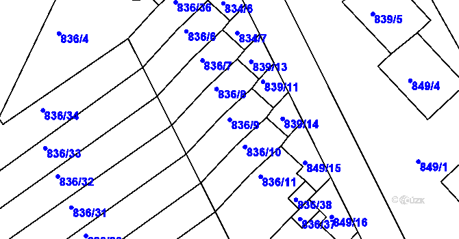 Parcela st. 836/9 v KÚ Znojmo-město, Katastrální mapa