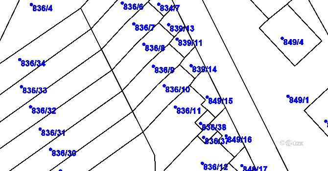 Parcela st. 836/10 v KÚ Znojmo-město, Katastrální mapa