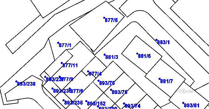 Parcela st. 881/3 v KÚ Znojmo-město, Katastrální mapa