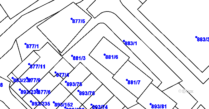 Parcela st. 881/6 v KÚ Znojmo-město, Katastrální mapa