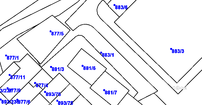 Parcela st. 883/1 v KÚ Znojmo-město, Katastrální mapa
