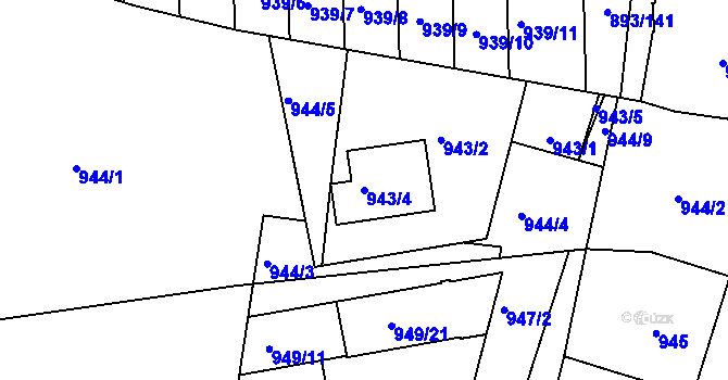 Parcela st. 943/4 v KÚ Znojmo-město, Katastrální mapa