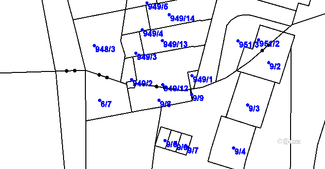 Parcela st. 949/12 v KÚ Znojmo-město, Katastrální mapa