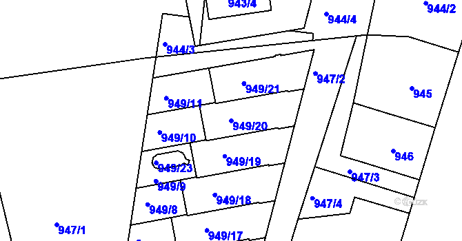 Parcela st. 949/20 v KÚ Znojmo-město, Katastrální mapa