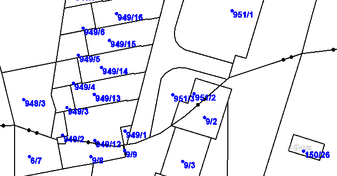 Parcela st. 951/3 v KÚ Znojmo-město, Katastrální mapa