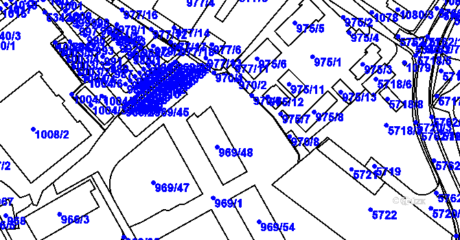 Parcela st. 969/1 v KÚ Znojmo-město, Katastrální mapa