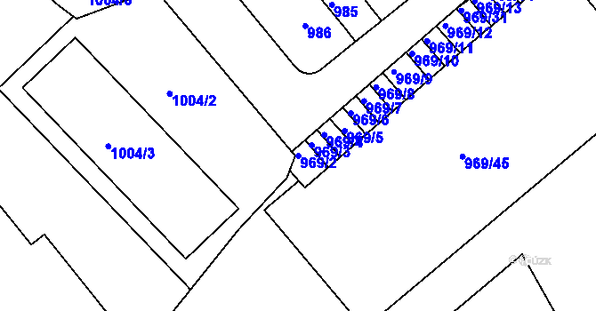 Parcela st. 969/2 v KÚ Znojmo-město, Katastrální mapa