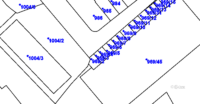 Parcela st. 969/4 v KÚ Znojmo-město, Katastrální mapa