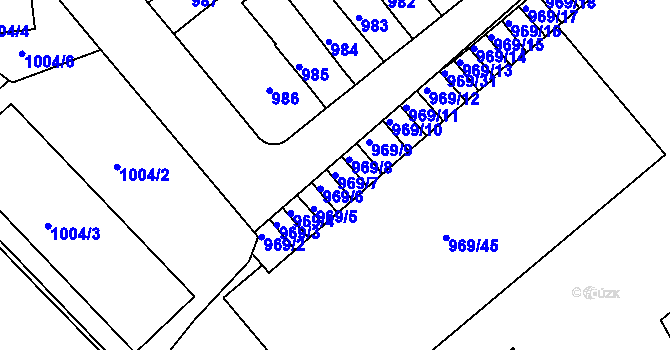Parcela st. 969/7 v KÚ Znojmo-město, Katastrální mapa